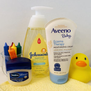 Baby shampoo, Vaseline and Aveeno Baby Eczema Therapy